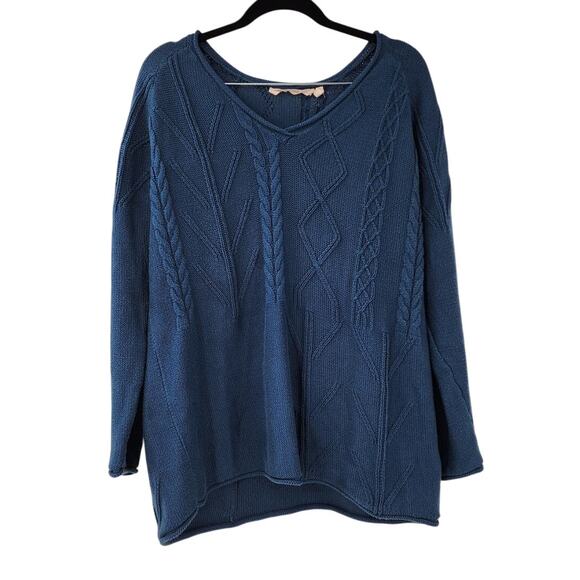 Soft Surroundings Blue Cable Knit Cotton Sweater - Large - Picture 1 of 4